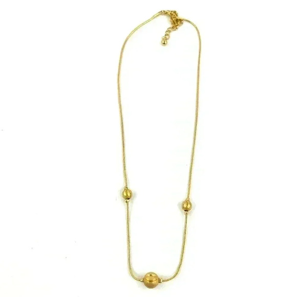 Gold Beaded Rope Necklace Trio Ball Metal Tone Jewelry 16" - Picture 4 of 10